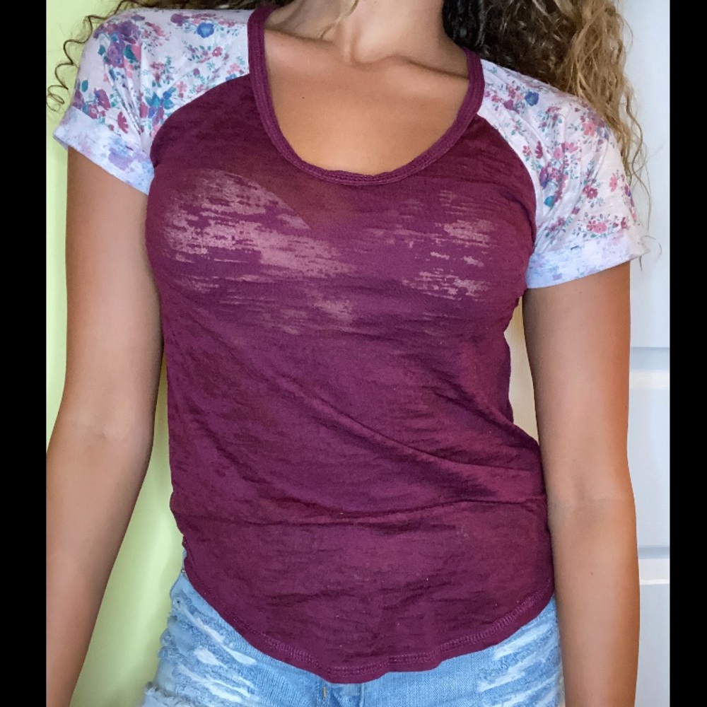 Zumiez burgundy floral sleeved t shirt